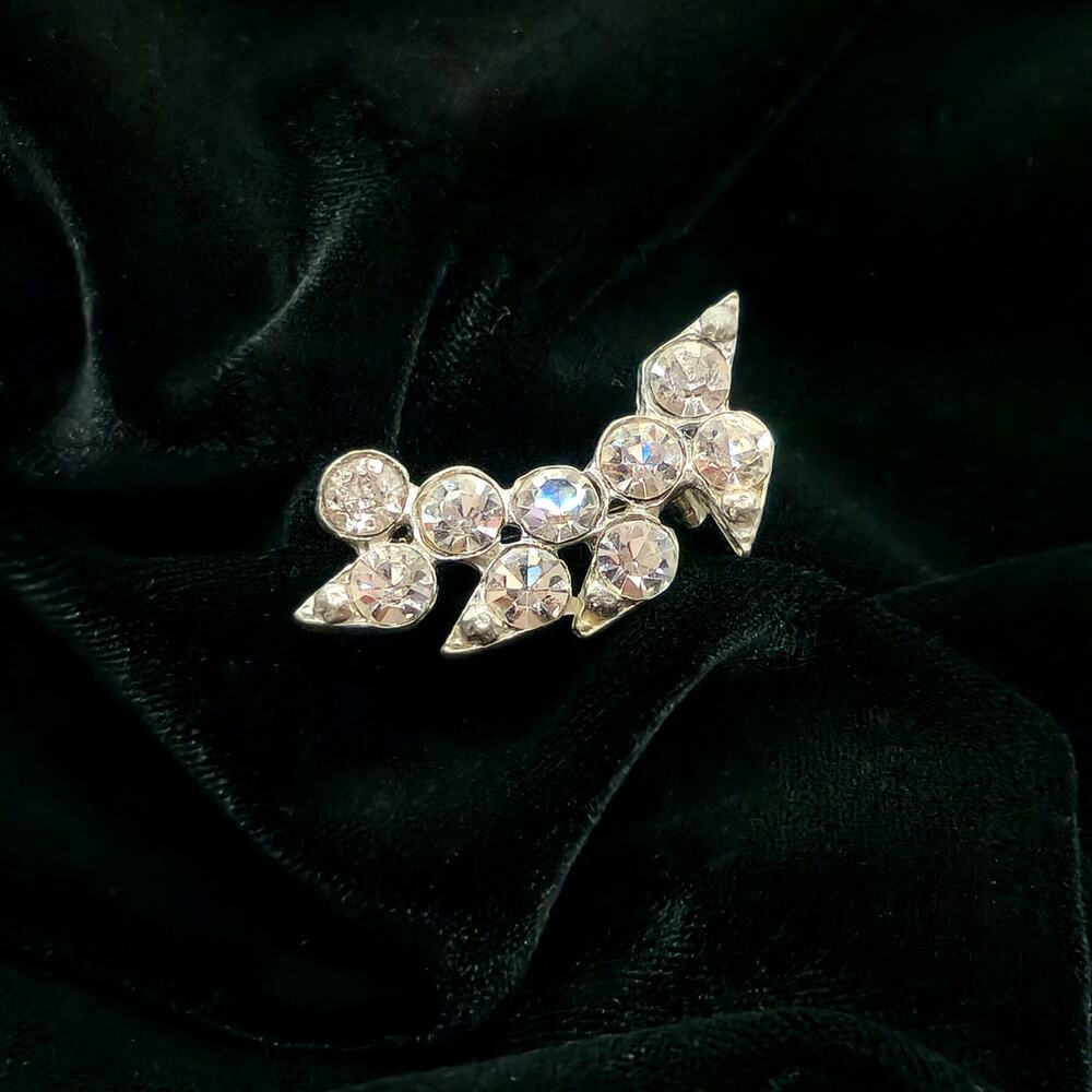 vintage brooch silver tone pot metal rhinestone